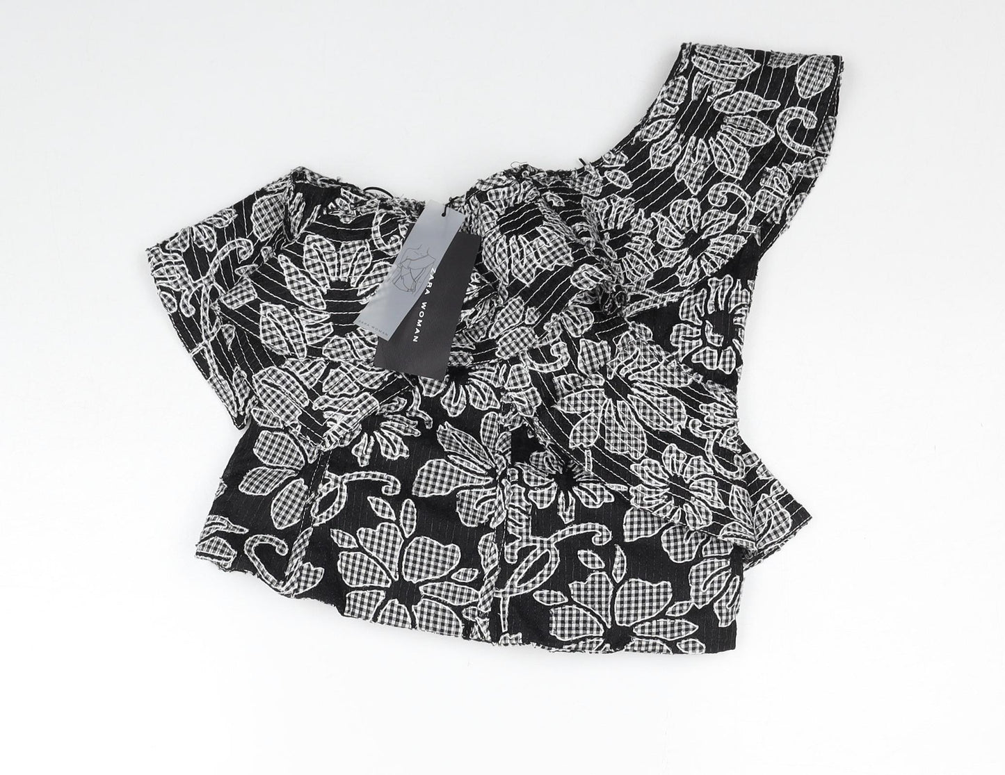 Zara Womens Beige Floral Polyester Basic Blouse Size S One Shoulder