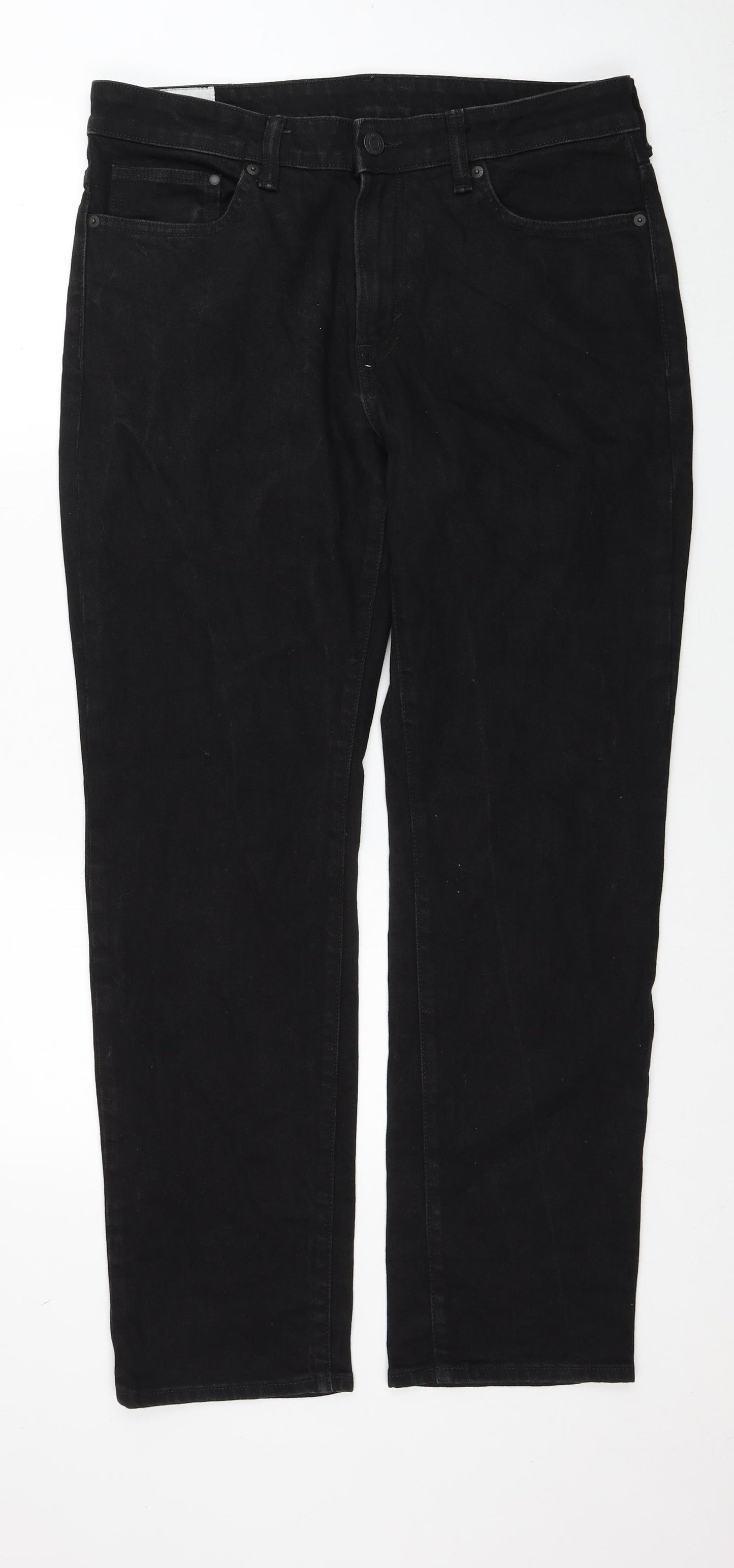 H&M Mens Black Cotton Straight Jeans Size 34 in L32 in Regular Zip