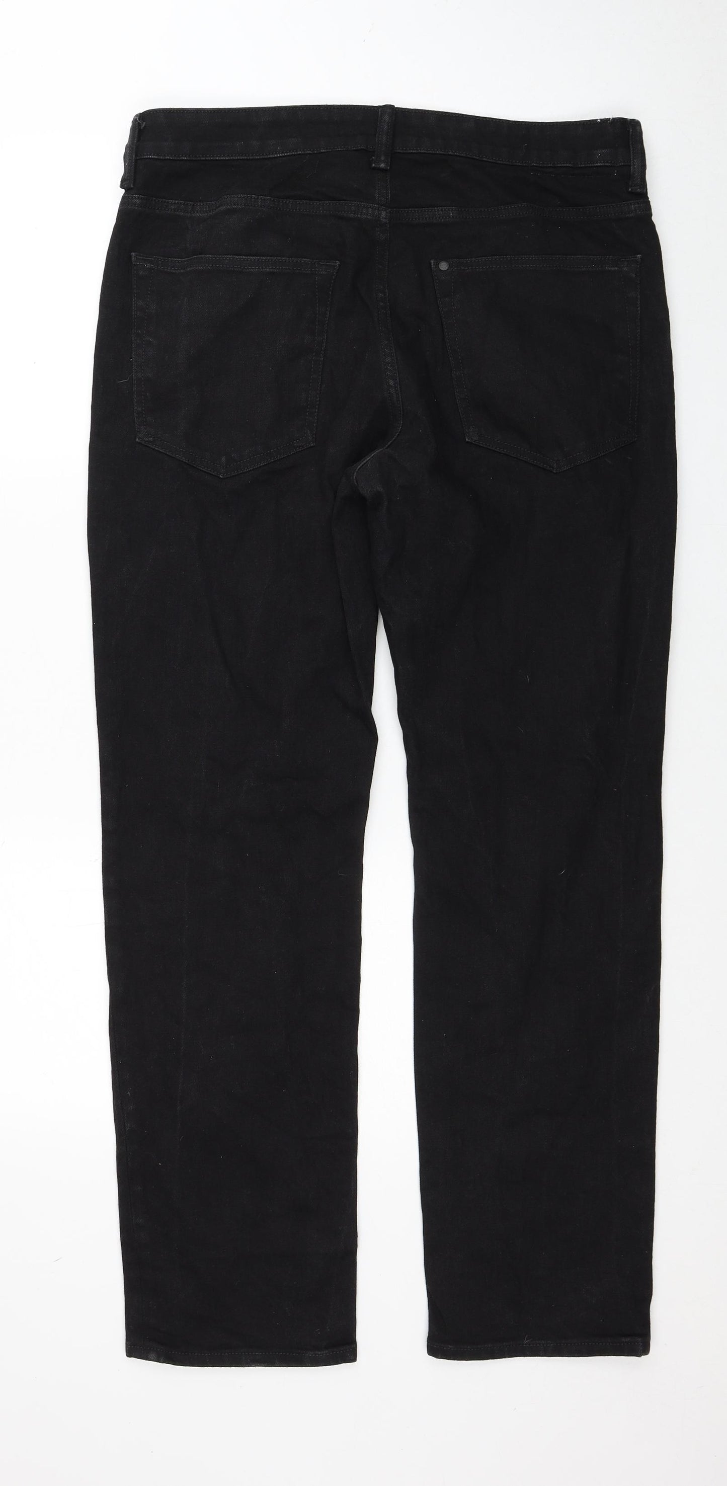 H&M Mens Black Cotton Straight Jeans Size 34 in L32 in Regular Zip