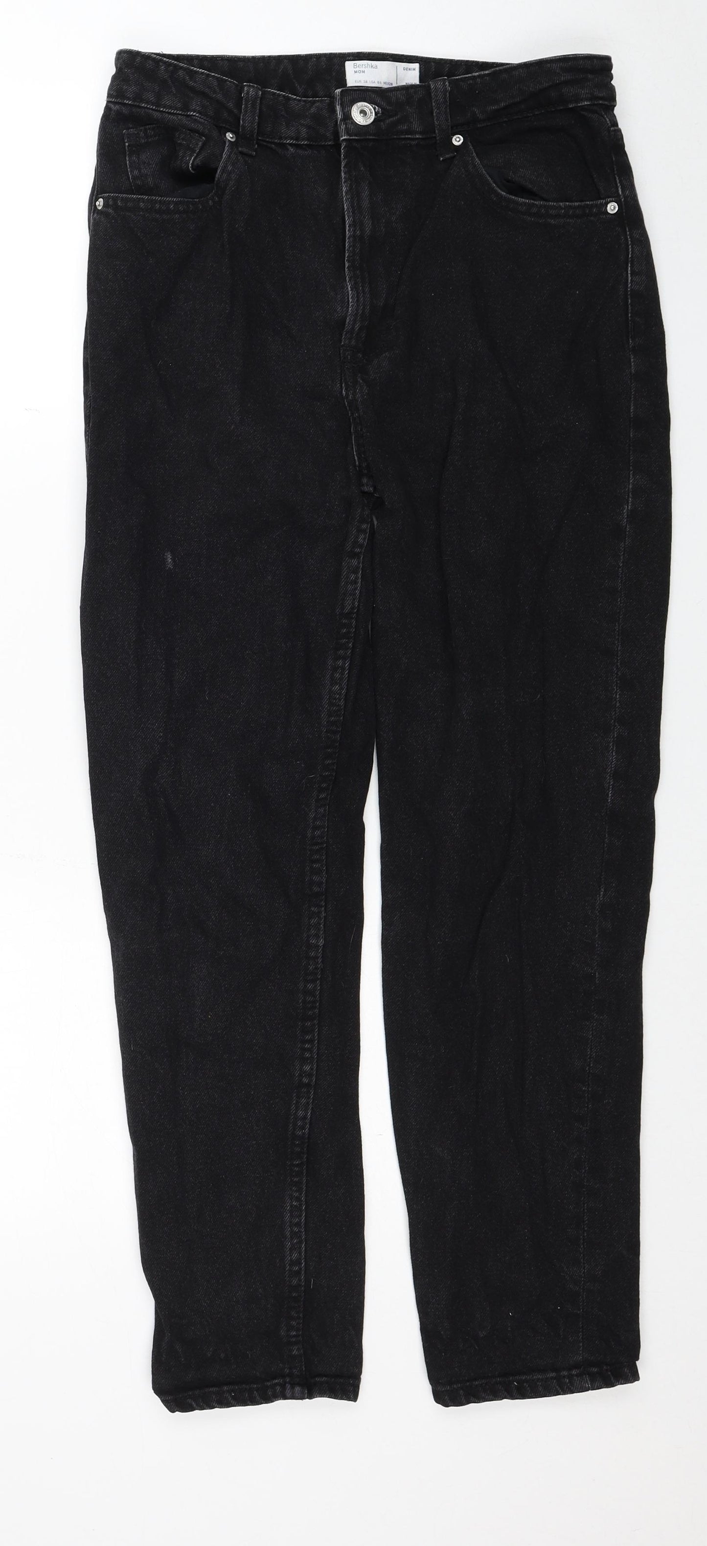 Bershka Womens Black Cotton Mom Jeans Size 10 Regular Zip