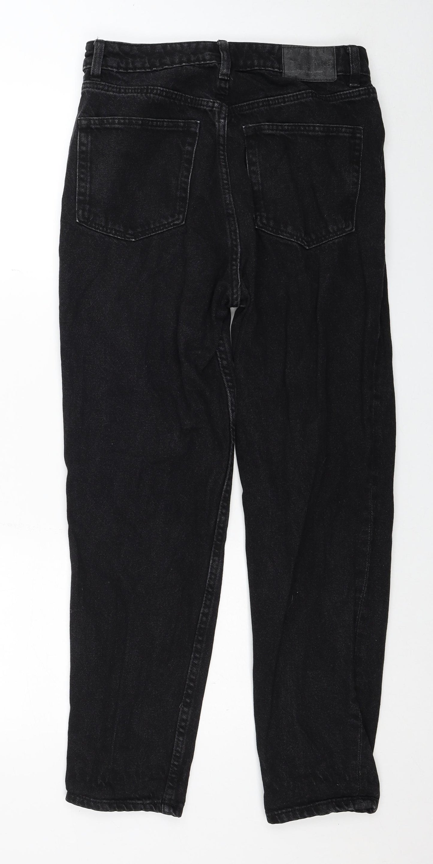 Bershka Womens Black Cotton Mom Jeans Size 10 Regular Zip