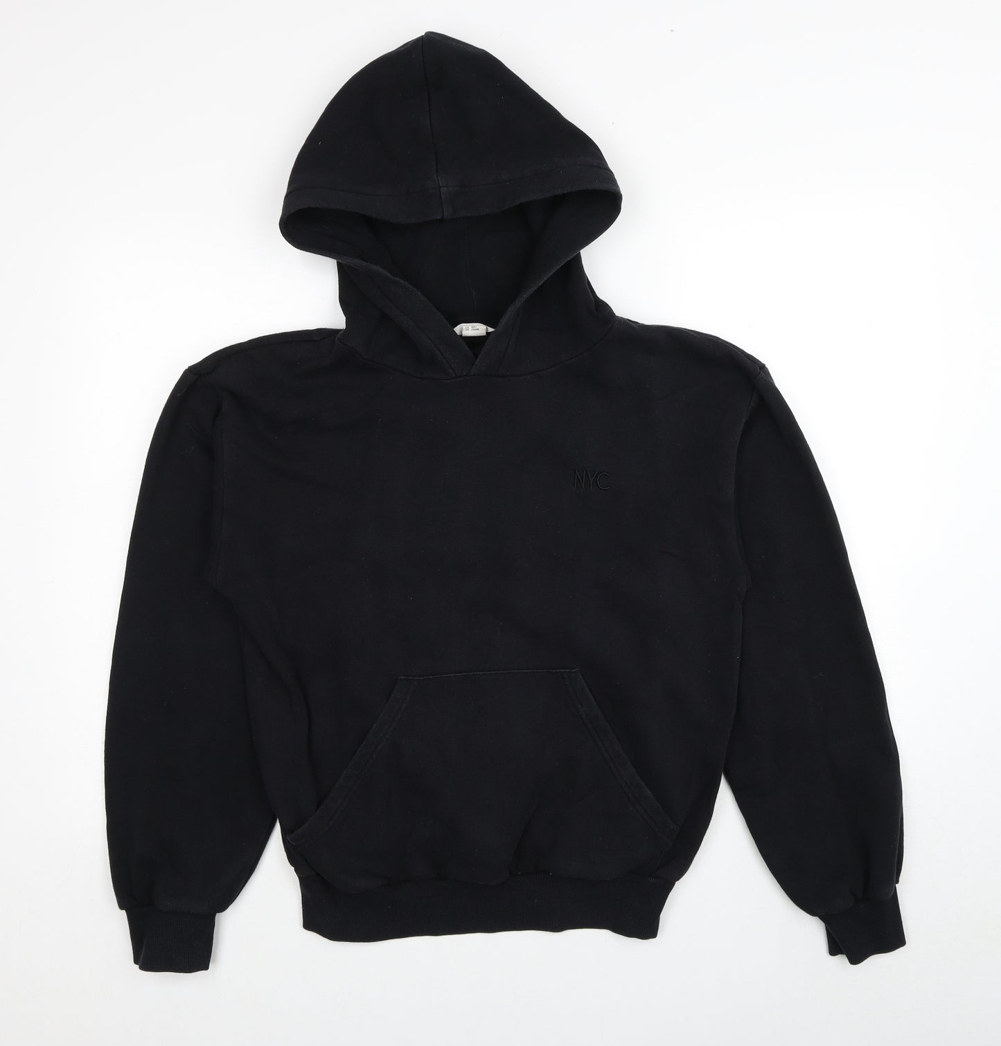 H&M Girls Black Cotton Pullover Hoodie Size 14-15 Years Pullover
