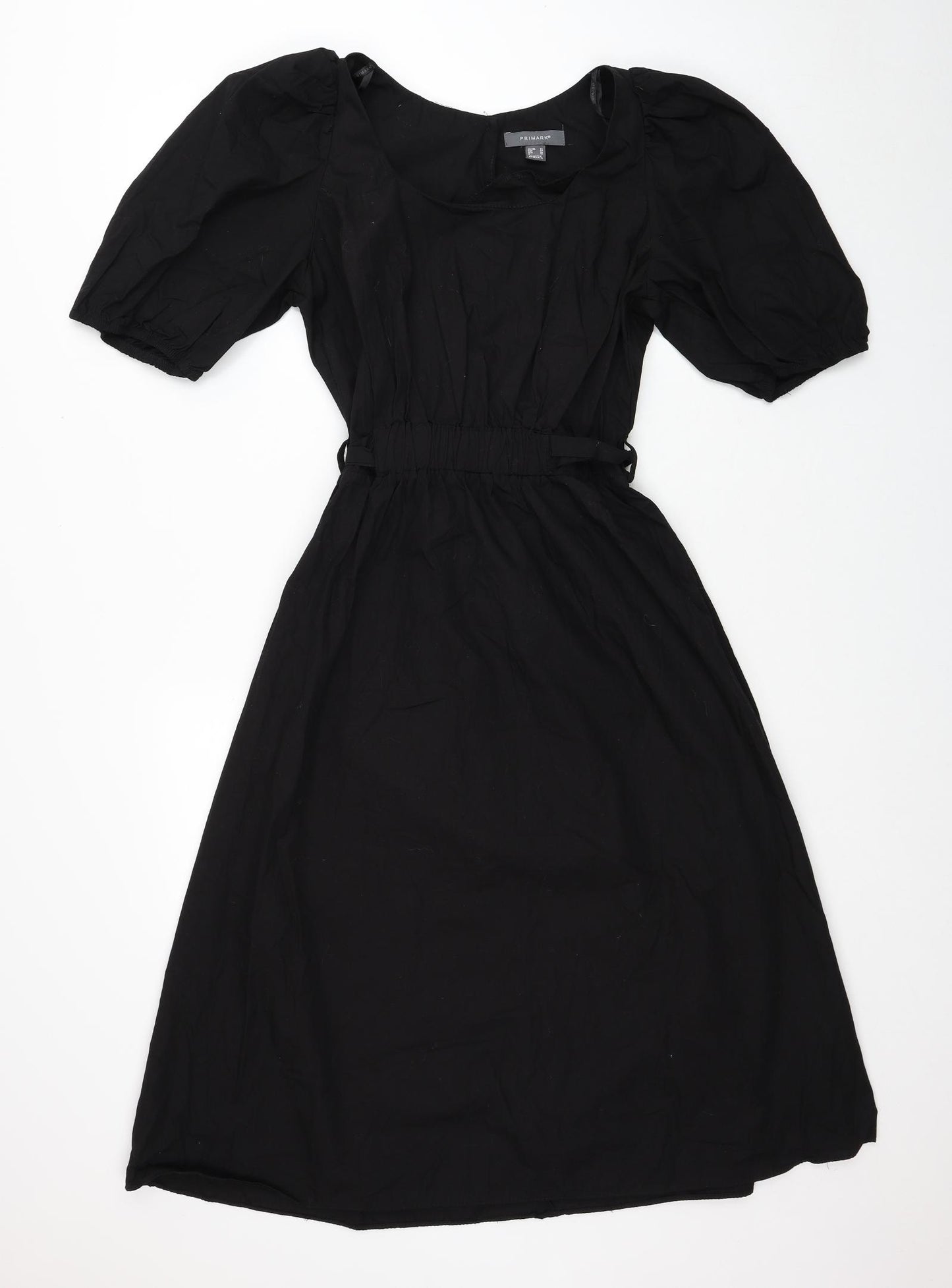 Primark Womens Black Cotton Trapeze & Swing Size 14 Round Neck Button