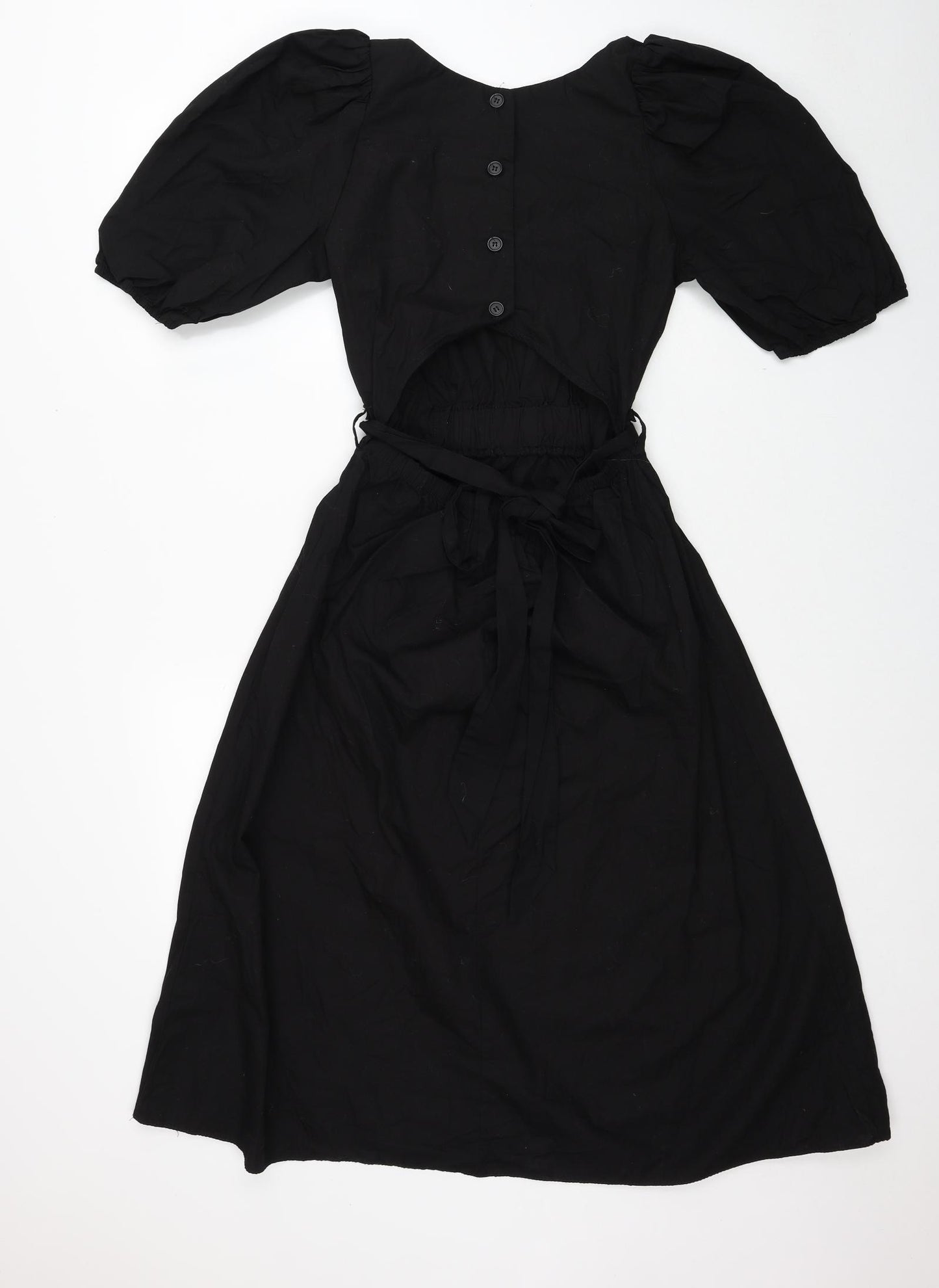 Primark Womens Black Cotton Trapeze & Swing Size 14 Round Neck Button