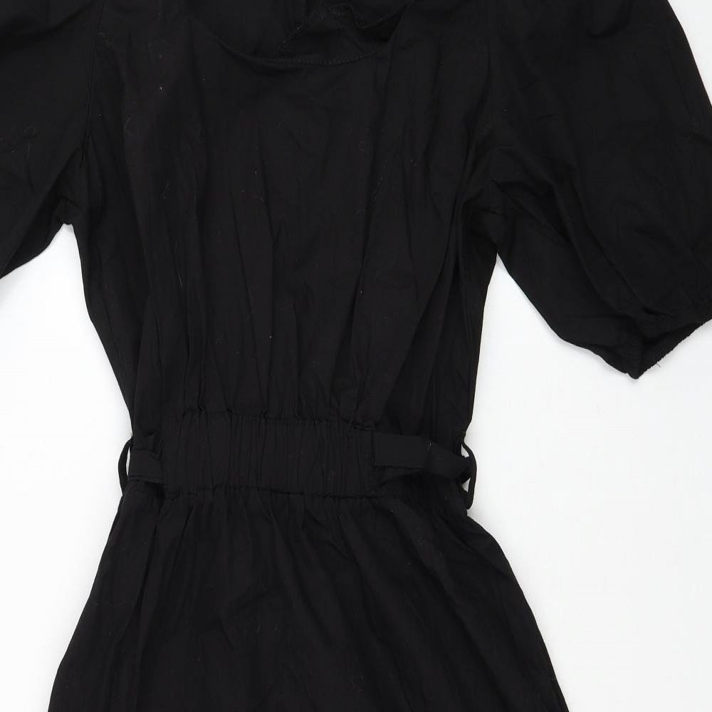Primark Womens Black Cotton Trapeze & Swing Size 14 Round Neck Button