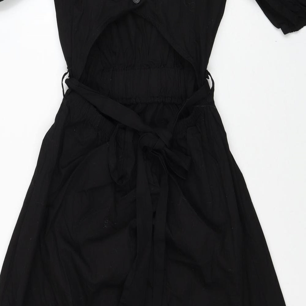 Primark Womens Black Cotton Trapeze & Swing Size 14 Round Neck Button