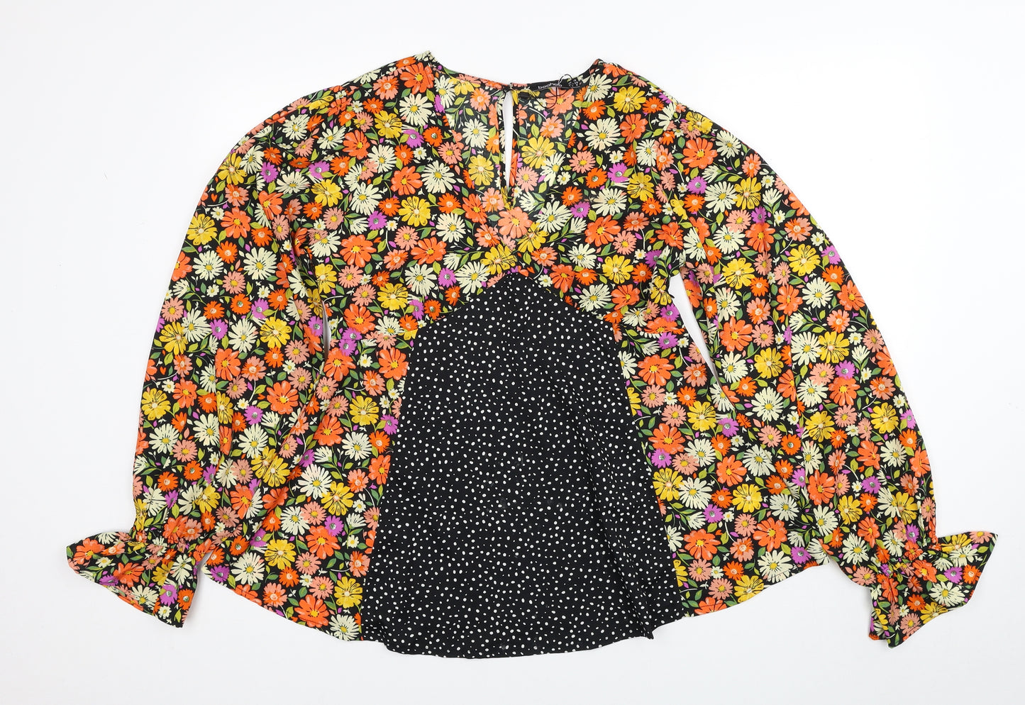 Boohoo Womens Multicoloured Floral Polyester Basic Blouse Size 10 V-Neck