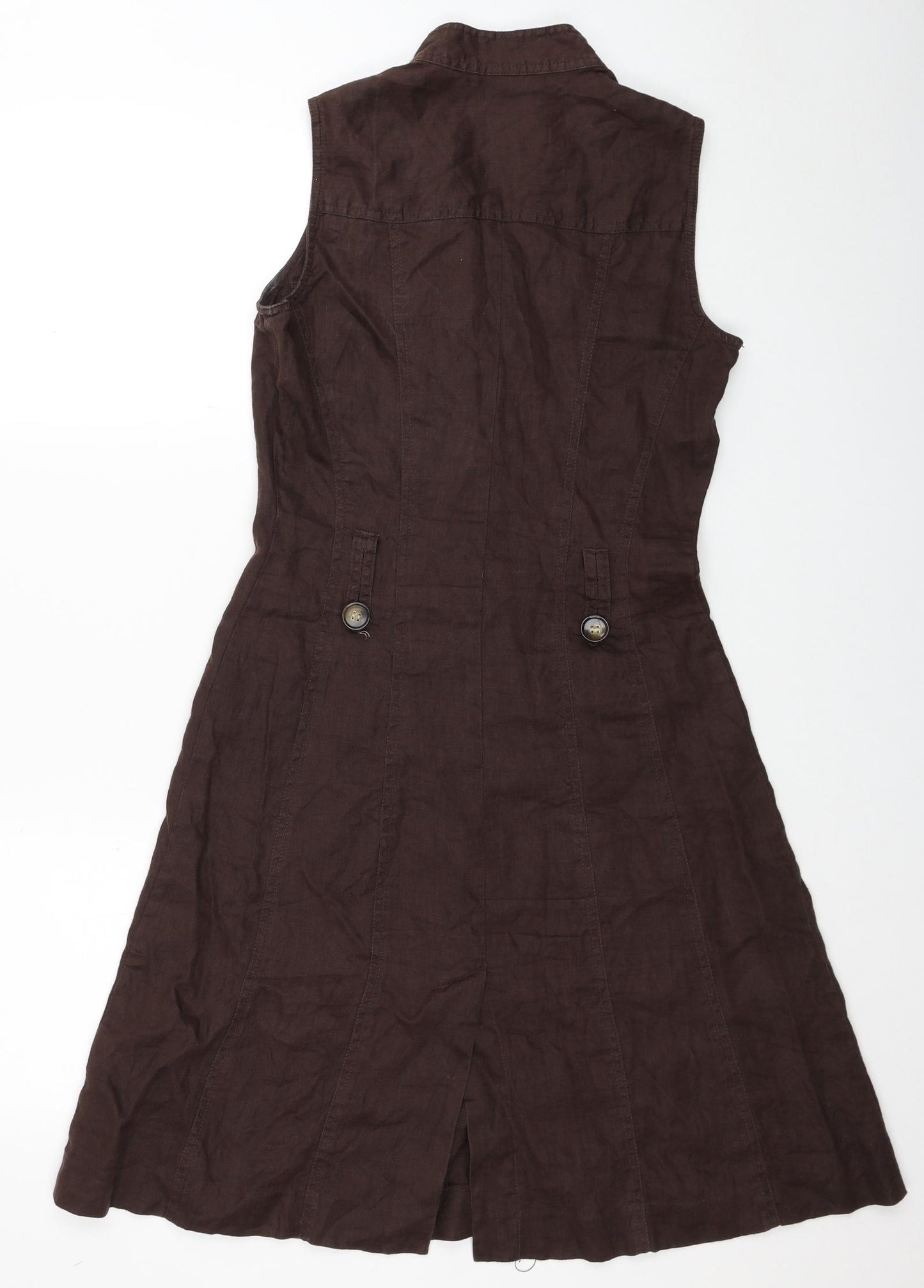 TU Womens Brown Linen Trapeze & Swing Size 8 V-Neck Button