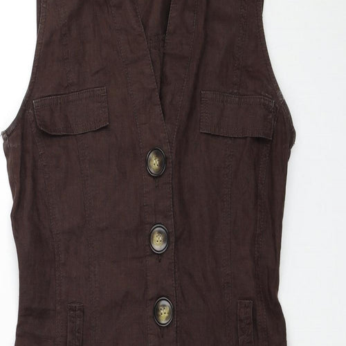 TU Womens Brown Linen Trapeze & Swing Size 8 V-Neck Button