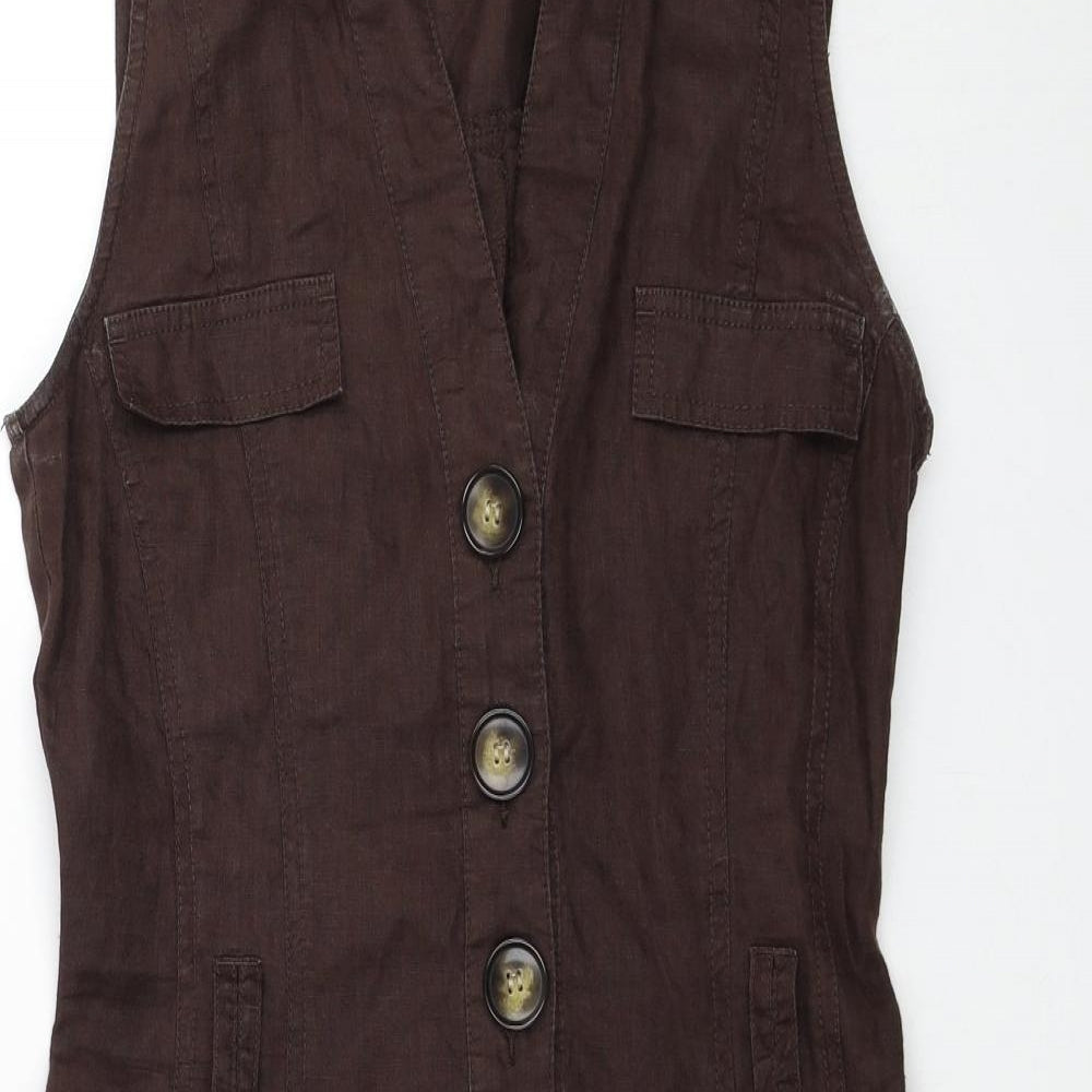 TU Womens Brown Linen Trapeze & Swing Size 8 V-Neck Button