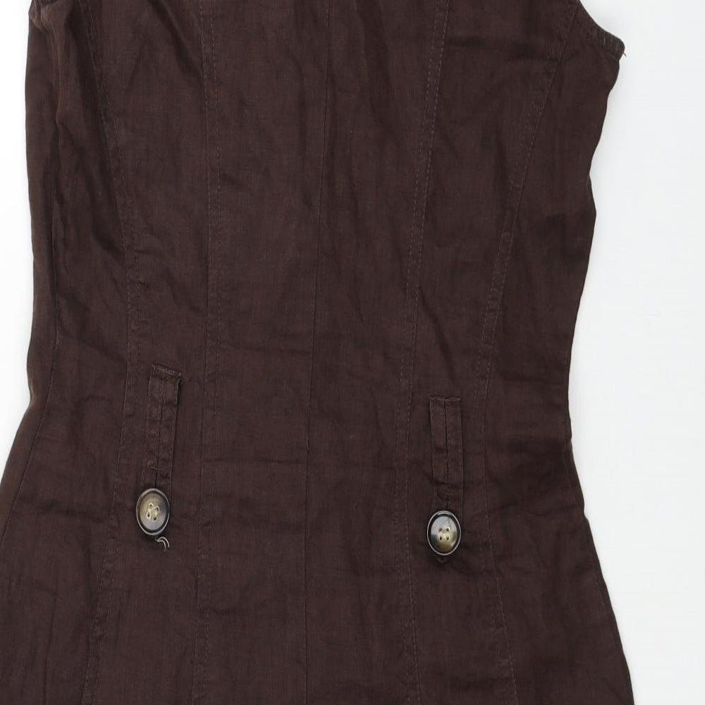 TU Womens Brown Linen Trapeze & Swing Size 8 V-Neck Button