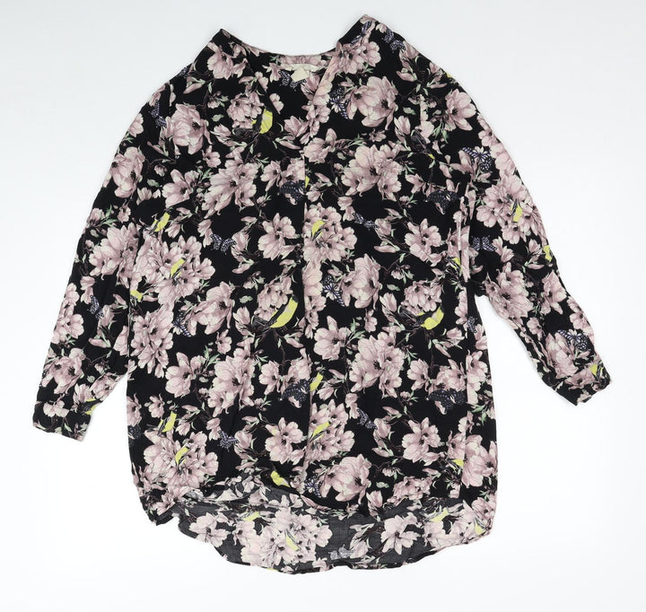 H&M Womens Multicoloured Floral Viscose Basic Button-Up Size 8 V-Neck
