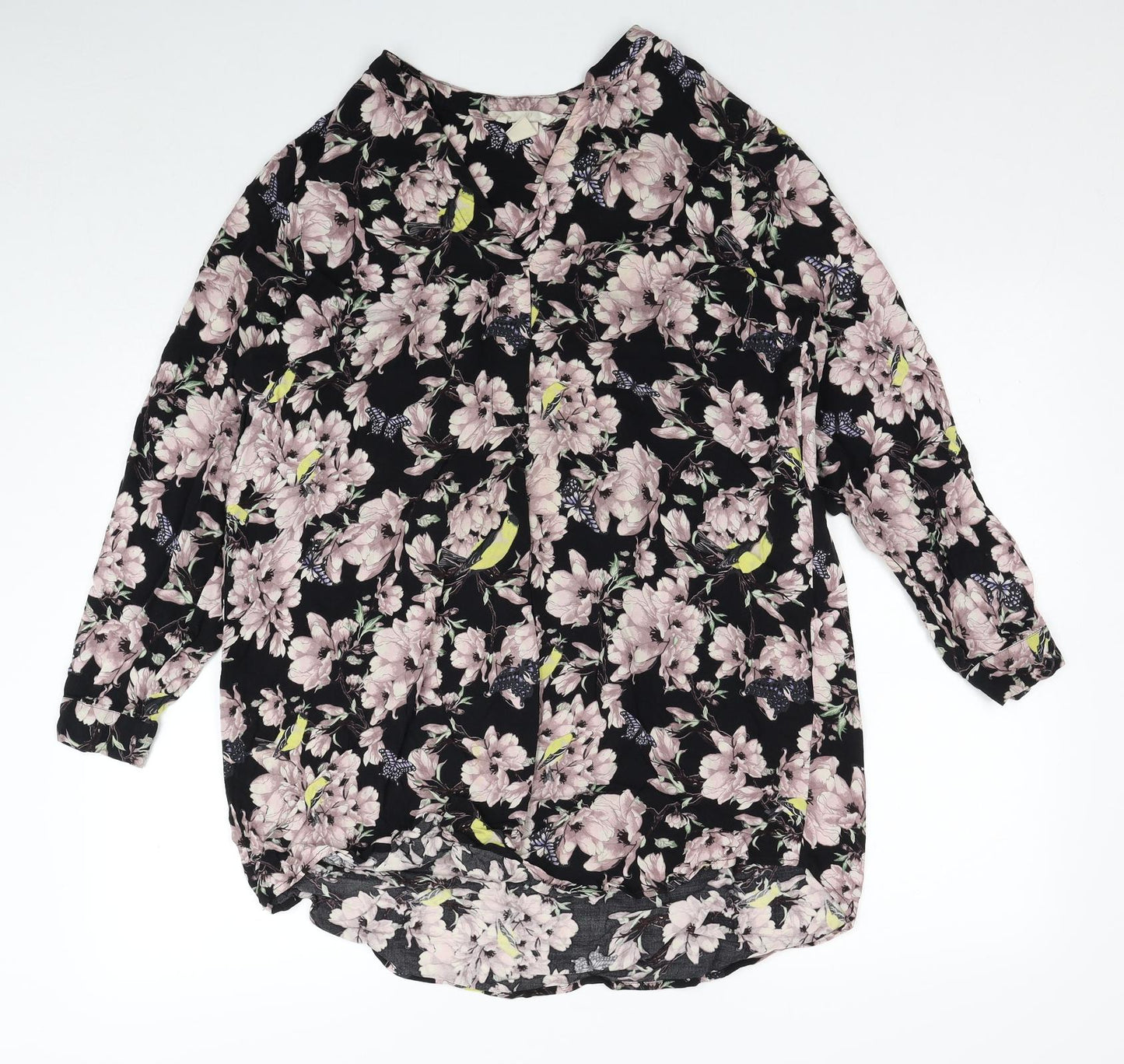 H&M Womens Multicoloured Floral Viscose Basic Button-Up Size 8 V-Neck