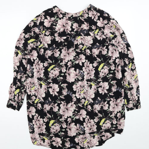 H&M Womens Multicoloured Floral Viscose Basic Button-Up Size 8 V-Neck