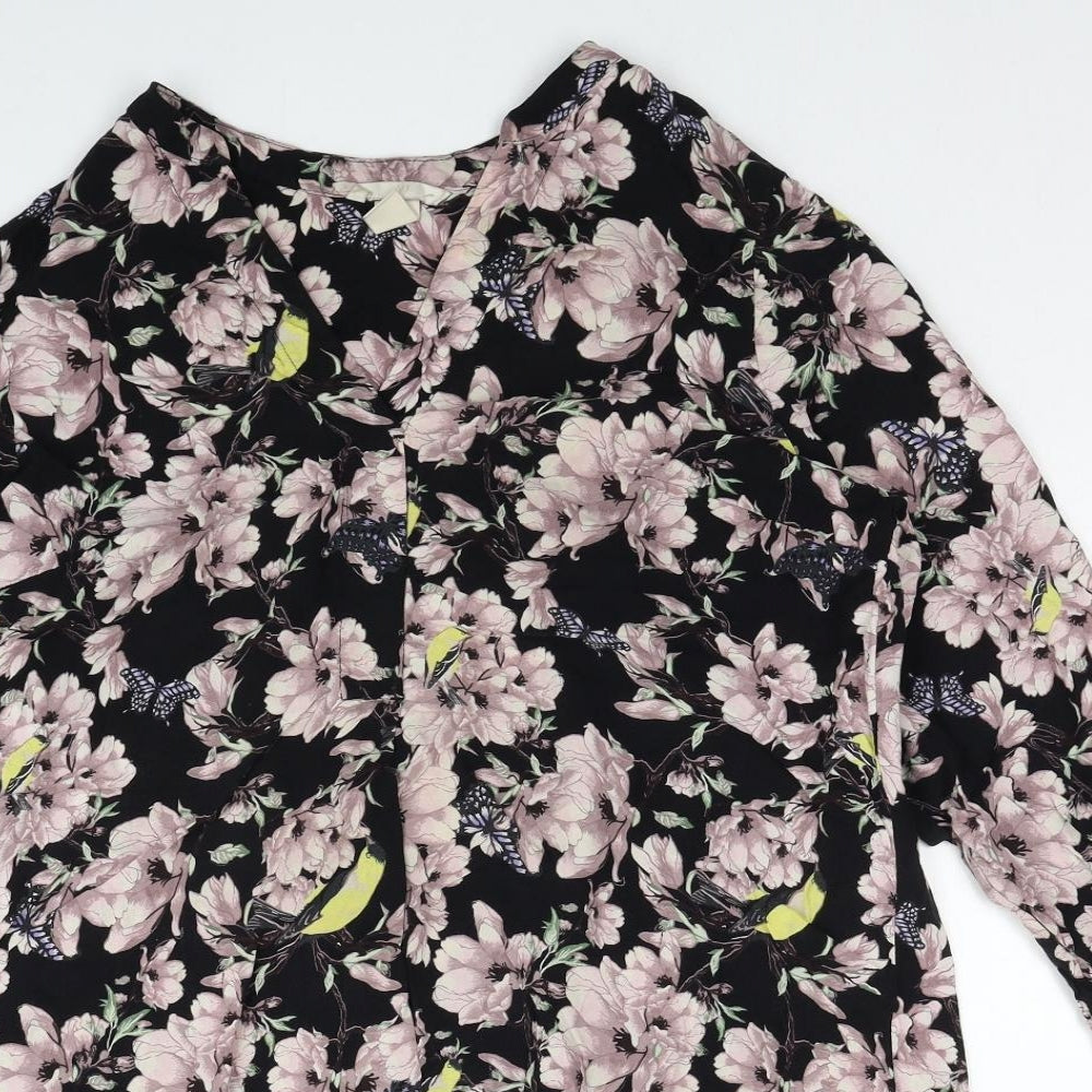 H&M Womens Multicoloured Floral Viscose Basic Button-Up Size 8 V-Neck
