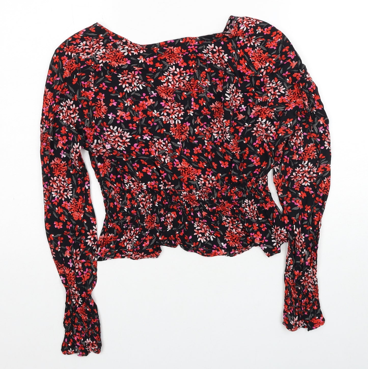 Topshop Womens Red Floral Viscose Basic Blouse Size 12 V-Neck