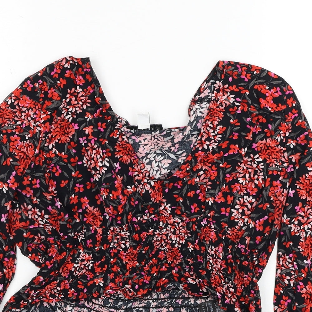 Topshop Womens Red Floral Viscose Basic Blouse Size 12 V-Neck