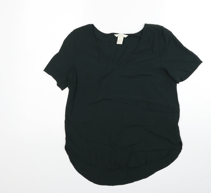 H&M Womens Green Viscose Basic Blouse Size 8 V-Neck