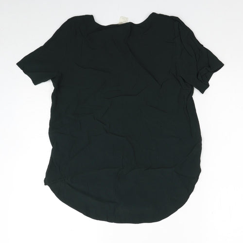 H&M Womens Green Viscose Basic Blouse Size 8 V-Neck