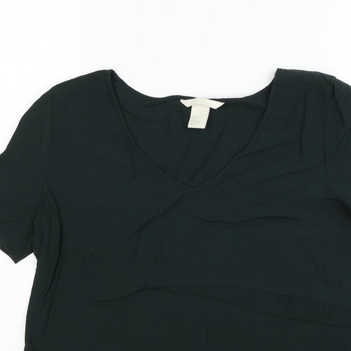 H&M Womens Green Viscose Basic Blouse Size 8 V-Neck