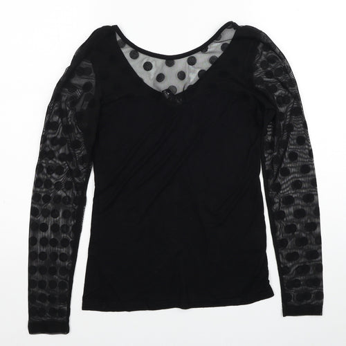 Izabel Womens Black Polka Dot Polyester Basic Blouse Size 8 Round Neck
