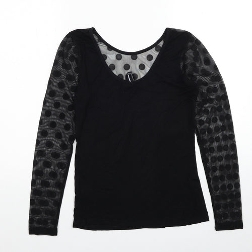 Izabel Womens Black Polka Dot Polyester Basic Blouse Size 8 Round Neck