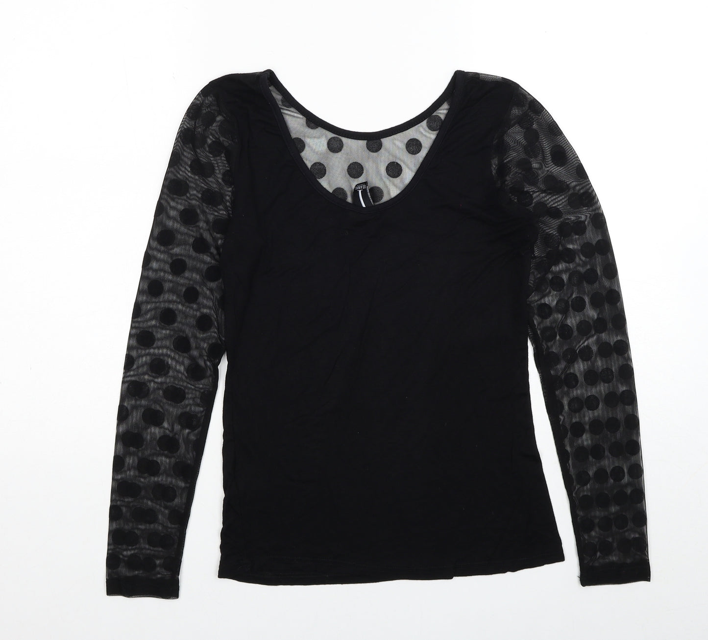 Izabel Womens Black Polka Dot Polyester Basic Blouse Size 8 Round Neck