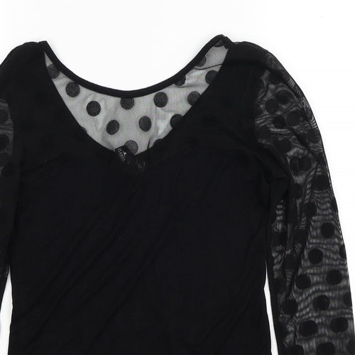 Izabel Womens Black Polka Dot Polyester Basic Blouse Size 8 Round Neck