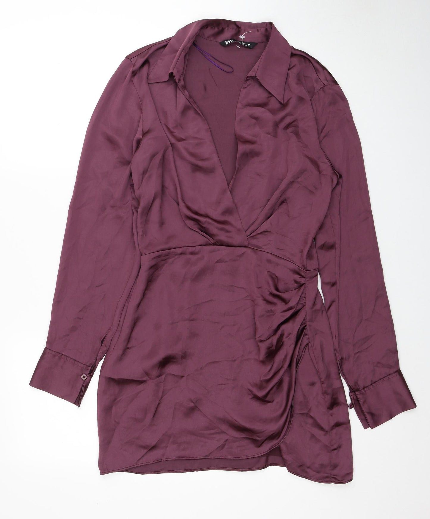 Zara Womens Purple Polyester A-Line Size S Collared Zip
