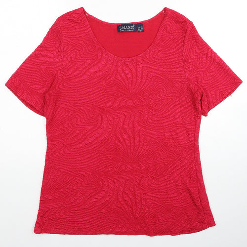 Saloos Womens Pink Geometric Polyester Basic T-Shirt Size 16 Scoop Neck