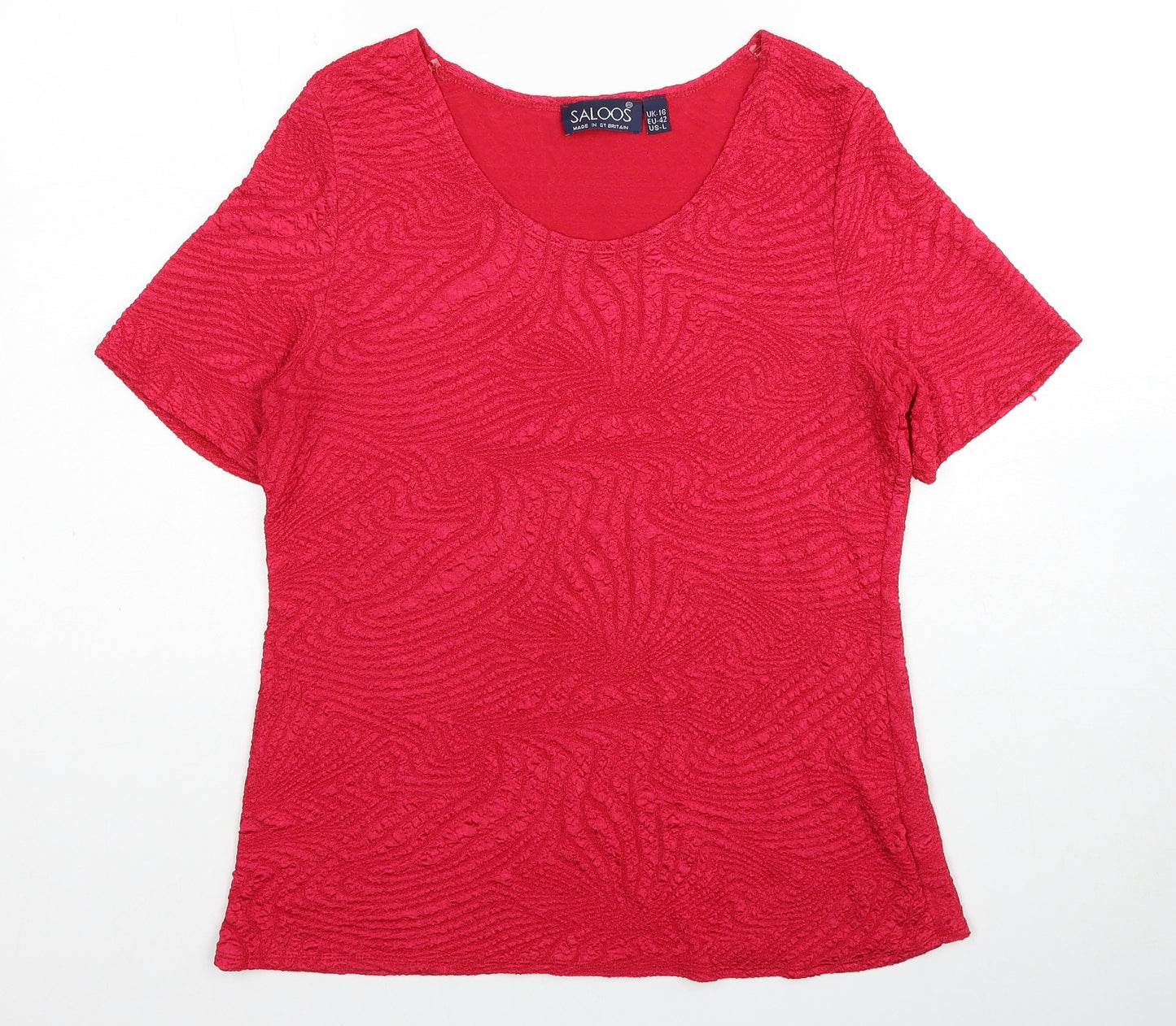 Saloos Womens Pink Geometric Polyester Basic T-Shirt Size 16 Scoop Neck