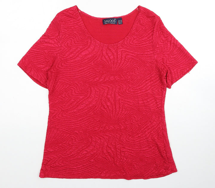 Saloos Womens Pink Geometric Polyester Basic T-Shirt Size 16 Scoop Neck