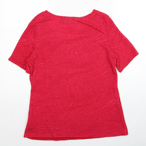 Saloos Womens Pink Geometric Polyester Basic T-Shirt Size 16 Scoop Neck
