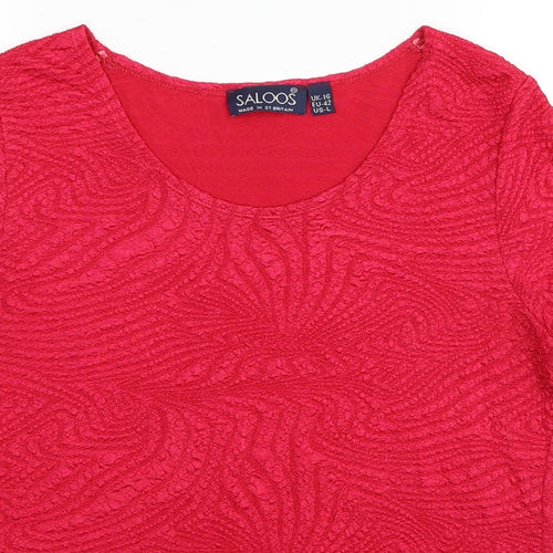 Saloos Womens Pink Geometric Polyester Basic T-Shirt Size 16 Scoop Neck