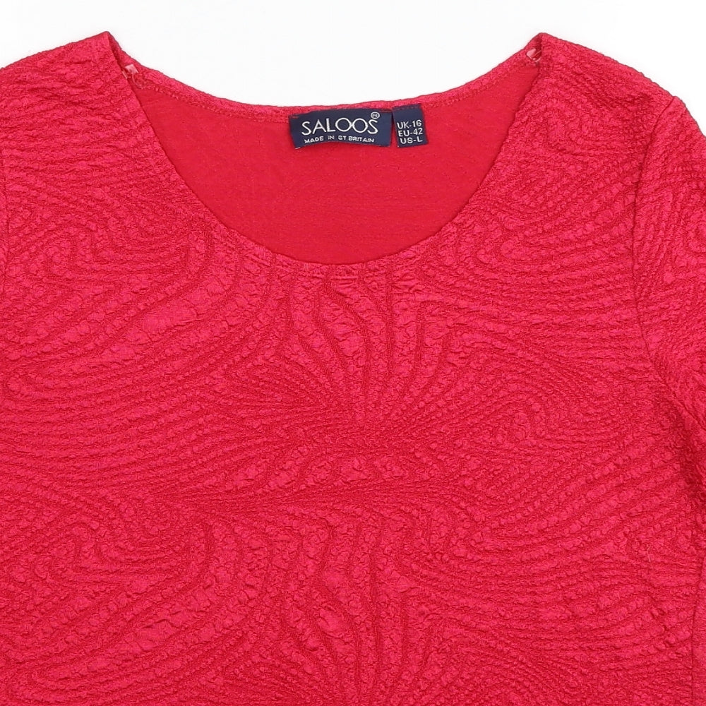 Saloos Womens Pink Geometric Polyester Basic T-Shirt Size 16 Scoop Neck