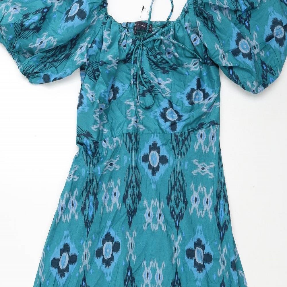 Marks and Spencer Womens Blue Geometric Cotton Trapeze & Swing Size 10 Round Neck Pullover