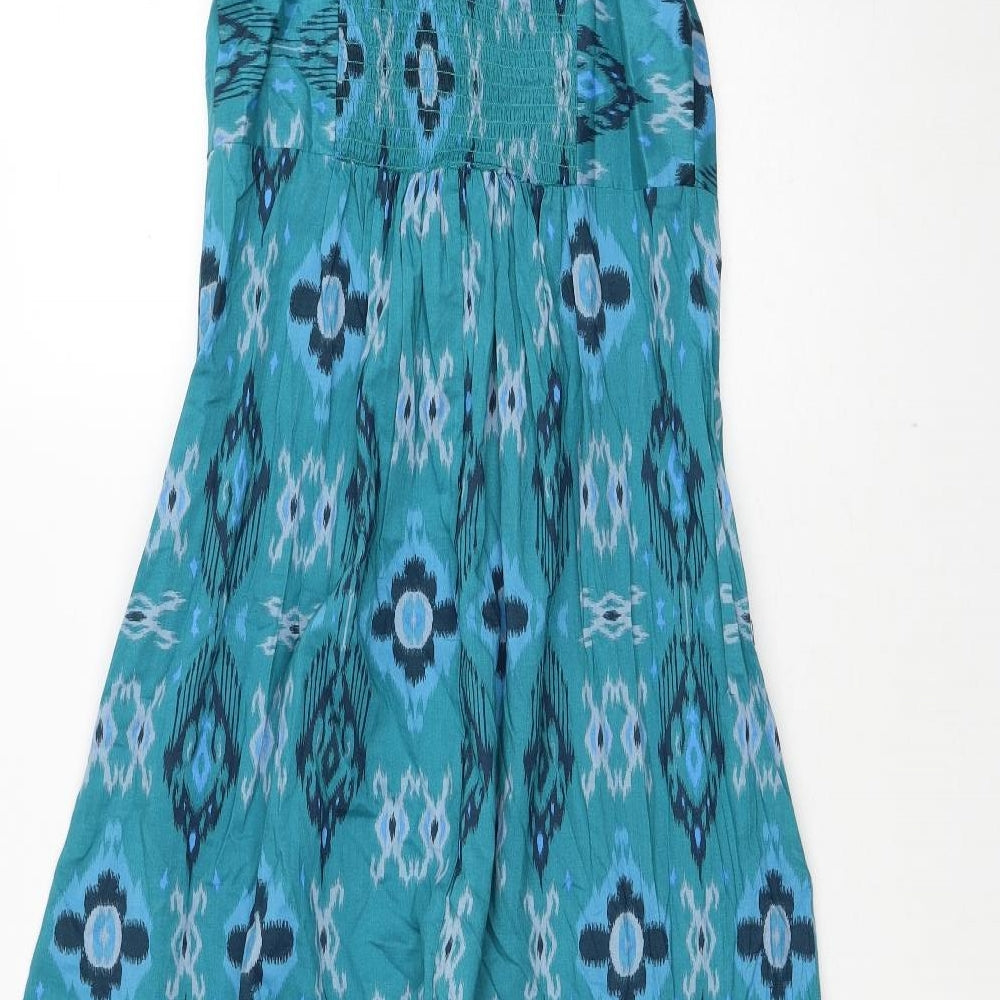 Marks and Spencer Womens Blue Geometric Cotton Trapeze & Swing Size 10 Round Neck Pullover
