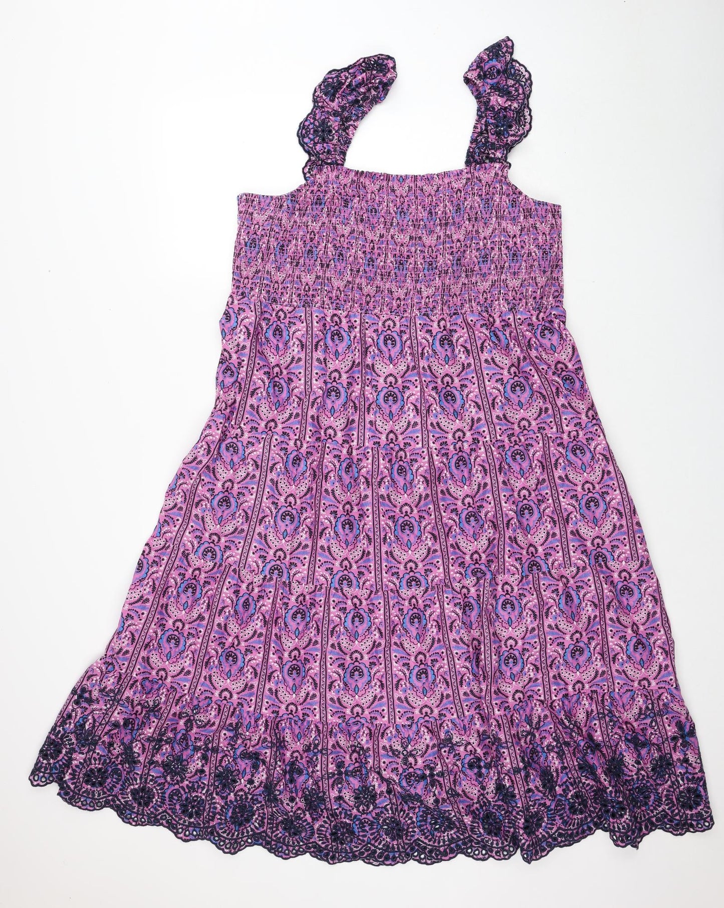 Marks and Spencer Womens Pink Geometric Cotton Tank Dress Size 16 Square Neck Pullover