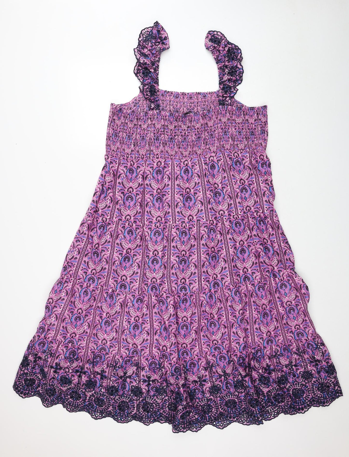 Marks and Spencer Womens Pink Geometric Cotton Tank Dress Size 16 Square Neck Pullover