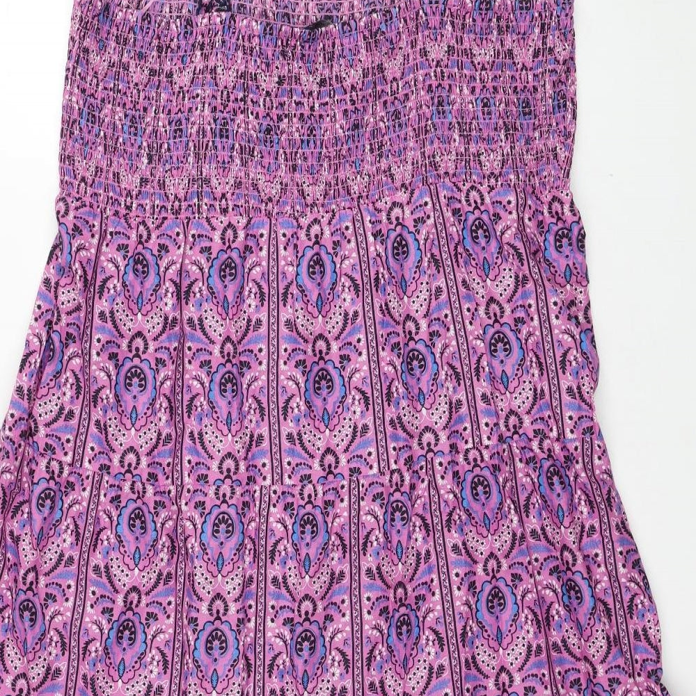 Marks and Spencer Womens Pink Geometric Cotton Tank Dress Size 16 Square Neck Pullover
