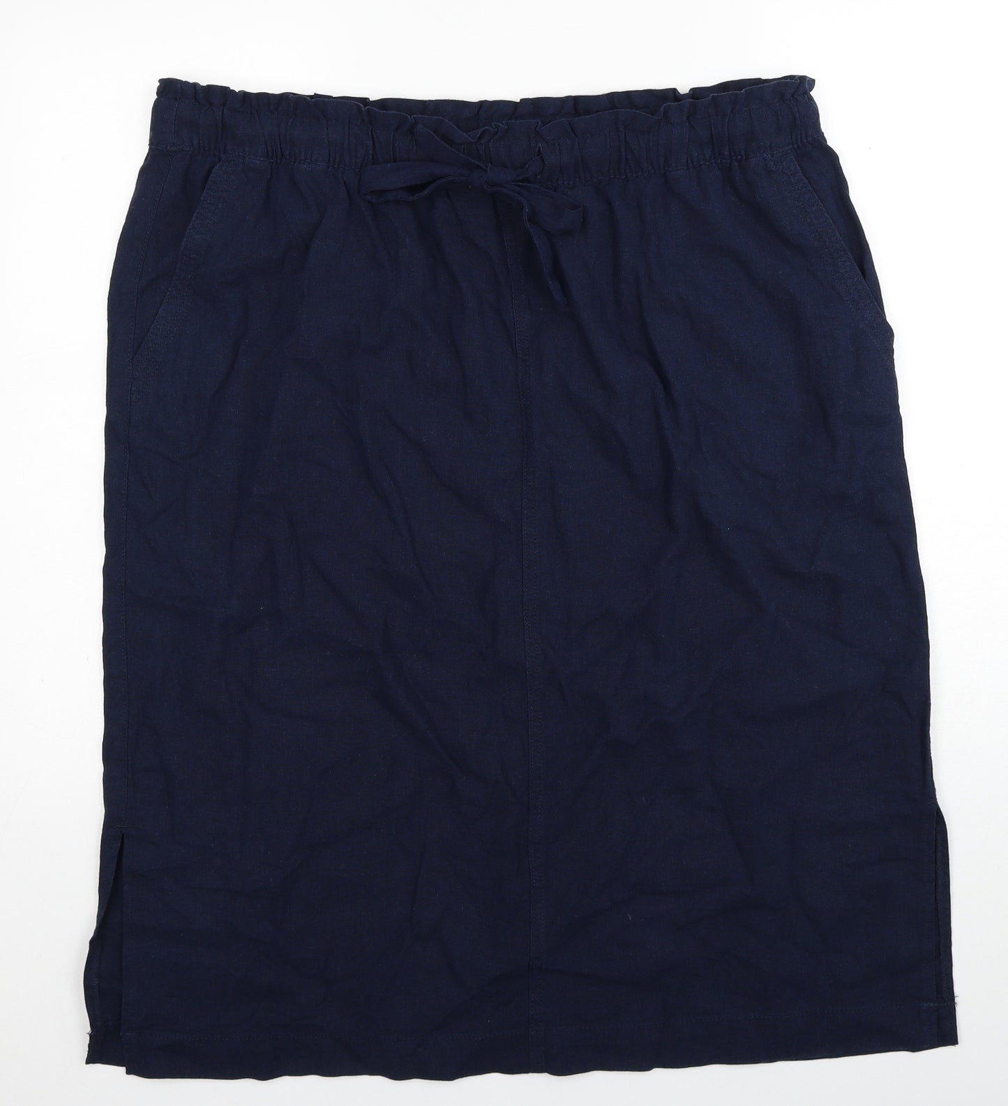 Marks and Spencer Womens Blue Linen A-Line Skirt Size 20 Drawstring
