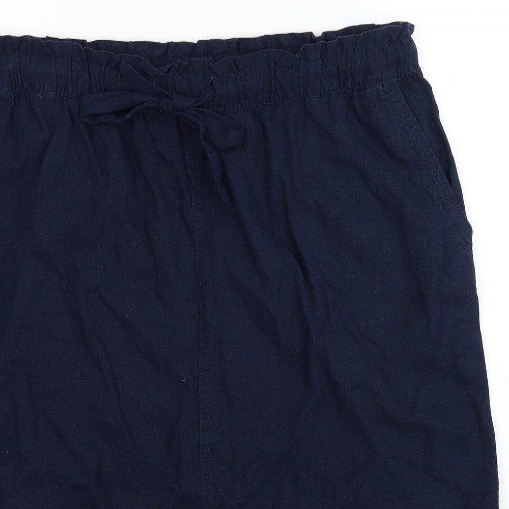 Marks and Spencer Womens Blue Linen A-Line Skirt Size 20 Drawstring