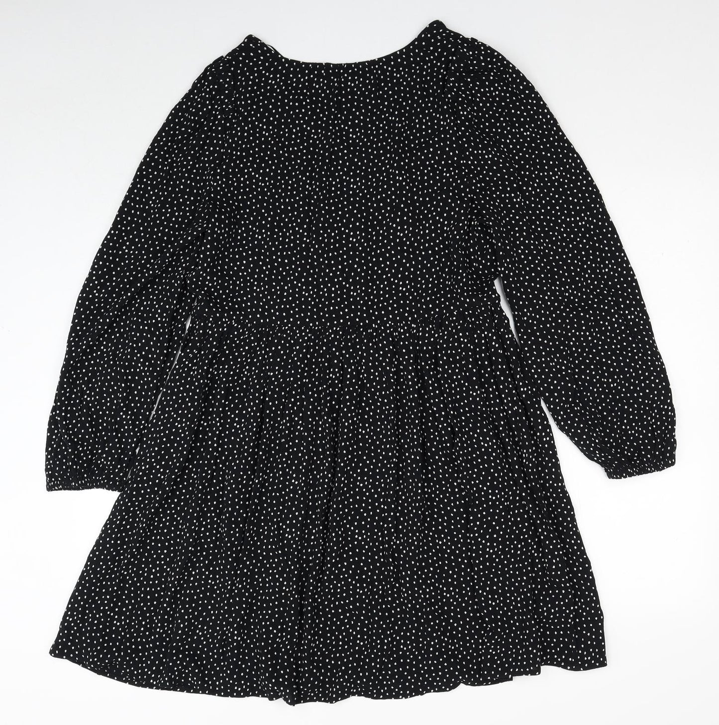 Marks and Spencer Womens Black Polka Dot Viscose Trapeze & Swing Size 14 V-Neck Pullover