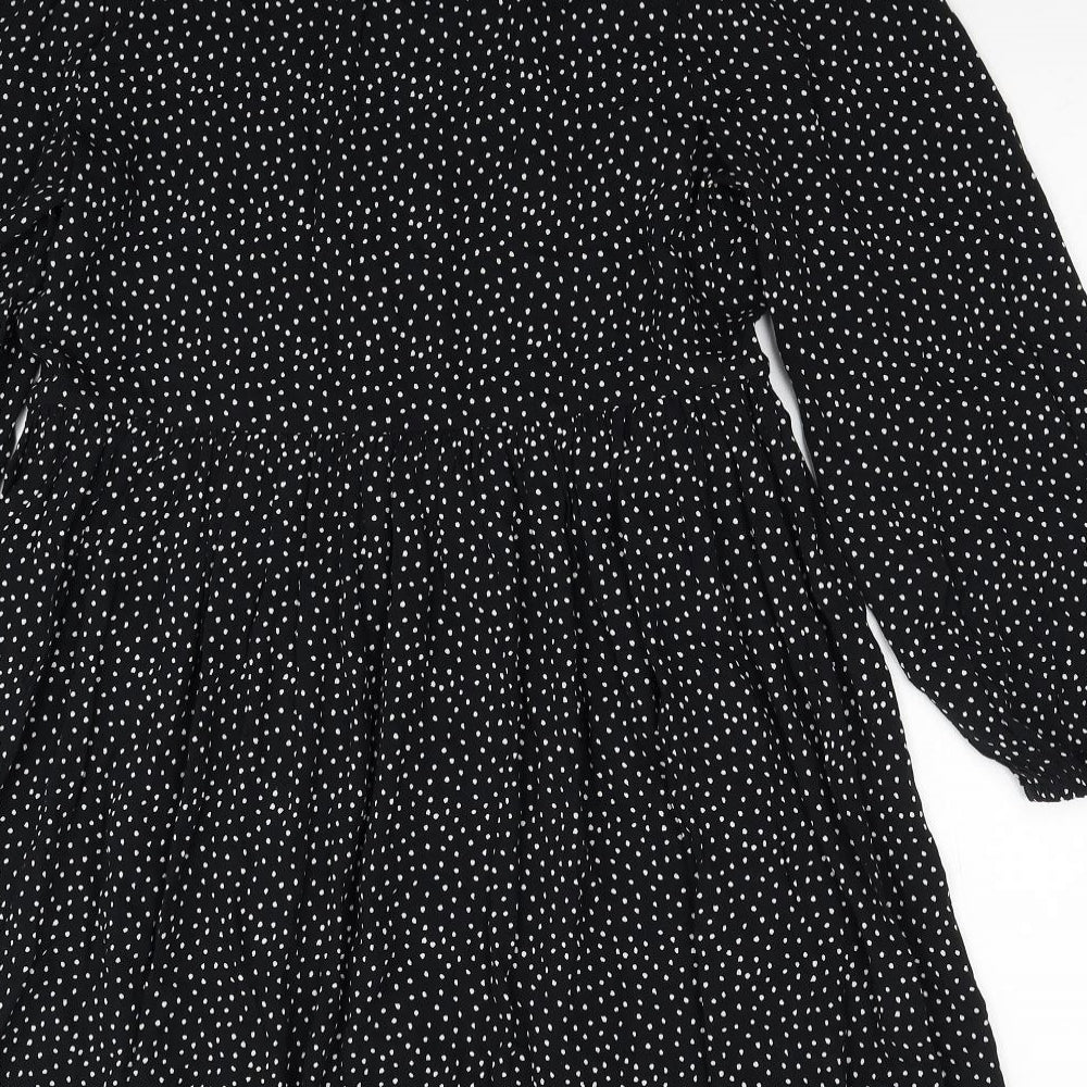 Marks and Spencer Womens Black Polka Dot Viscose Trapeze & Swing Size 14 V-Neck Pullover