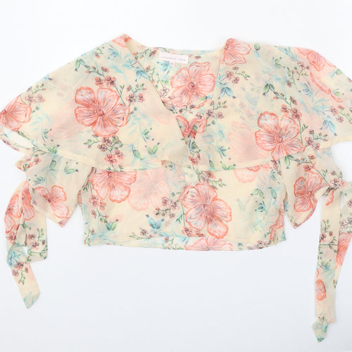 Love & Other Things Womens Beige Floral Polyester Basic Blouse Size M V-Neck - Cold Shoulder