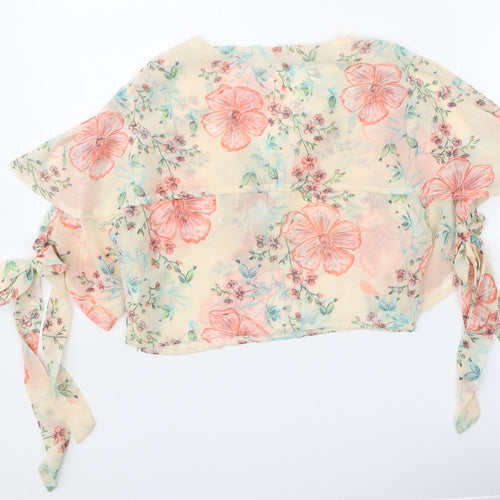 Love & Other Things Womens Beige Floral Polyester Basic Blouse Size M V-Neck - Cold Shoulder