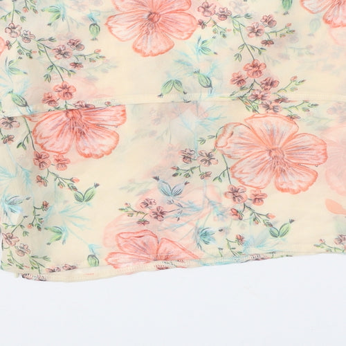 Love & Other Things Womens Beige Floral Polyester Basic Blouse Size M V-Neck - Cold Shoulder
