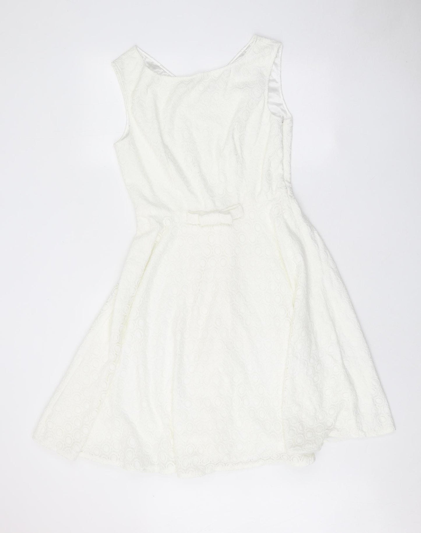 Preworn Womens White Cotton Fit & Flare Size XL Round Neck Zip