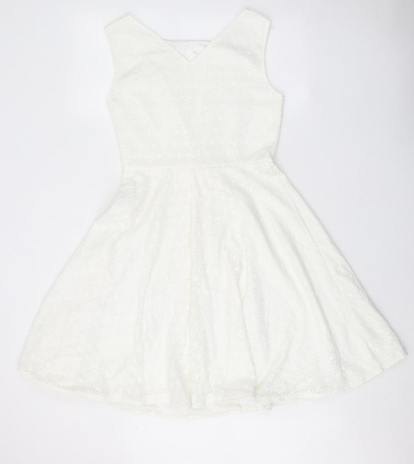 Preworn Womens White Cotton Fit & Flare Size XL Round Neck Zip