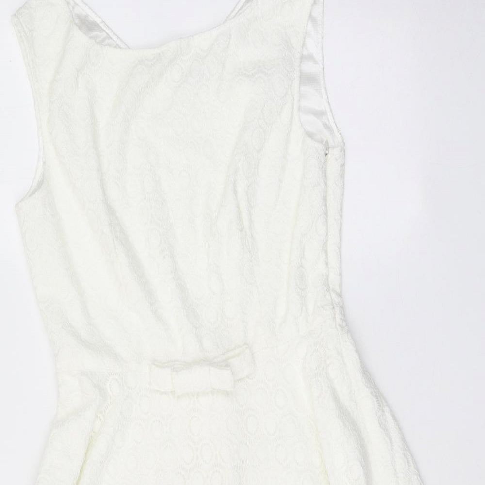 Preworn Womens White Cotton Fit & Flare Size XL Round Neck Zip